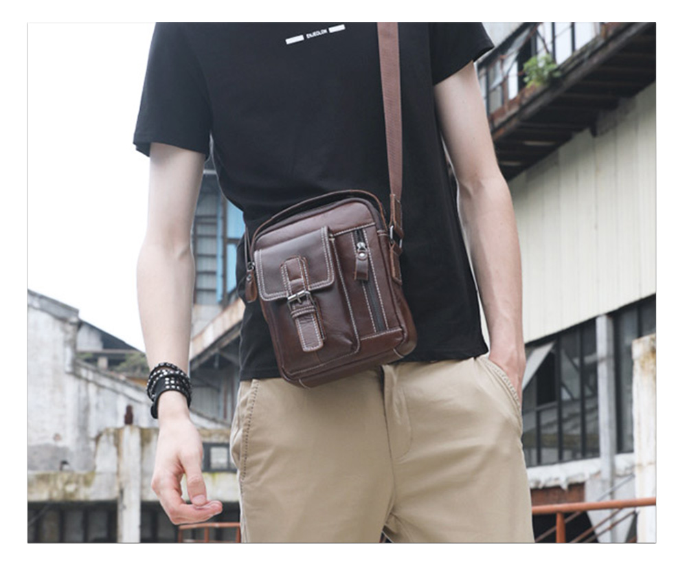 LAOSHIZI Leather Men'S Shoulder Bag Small - Natural Black - 3B85439312