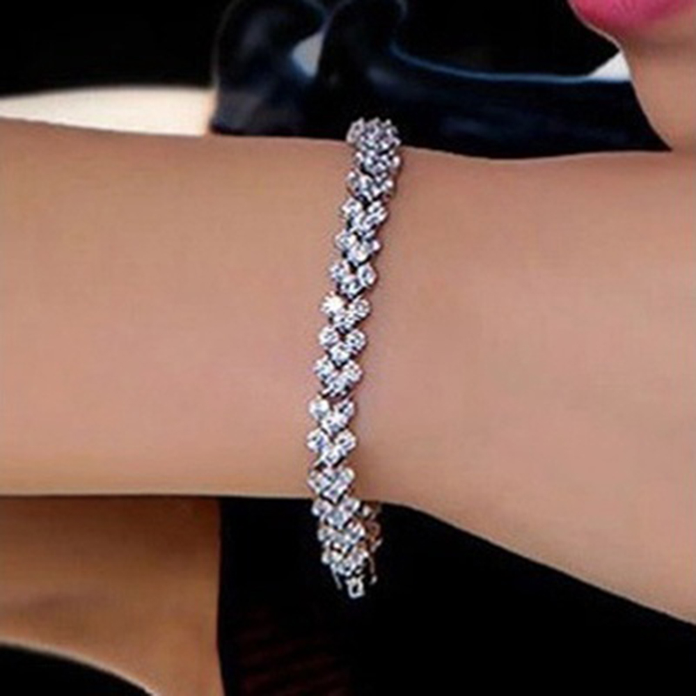 Fashion Roman Style Woman 925 Sterling Silver Crystal Diamond Bracelets Gifts