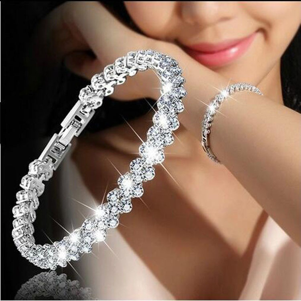 Fashion Roman Style Woman 925 Sterling Silver Crystal Diamond Bracelets Gifts