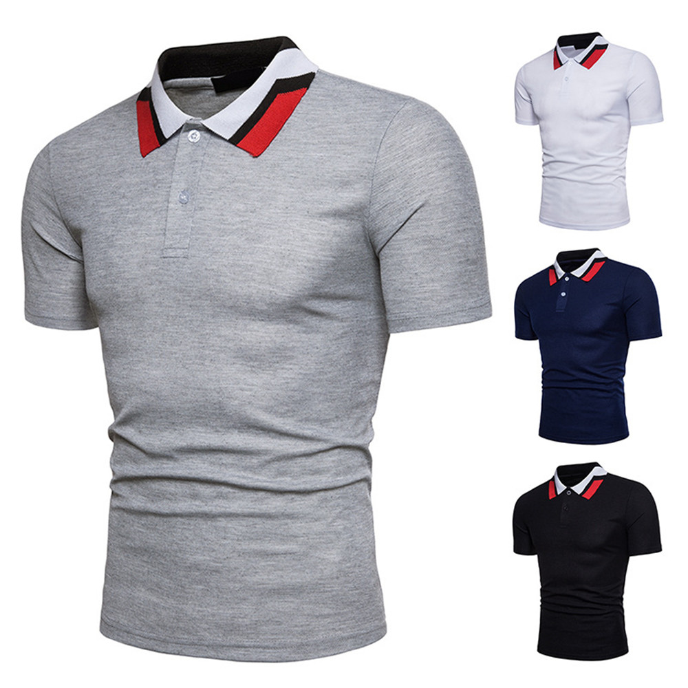 New European Men's Collar Color Matching Short-Sleeved T-Shirt - Black ...