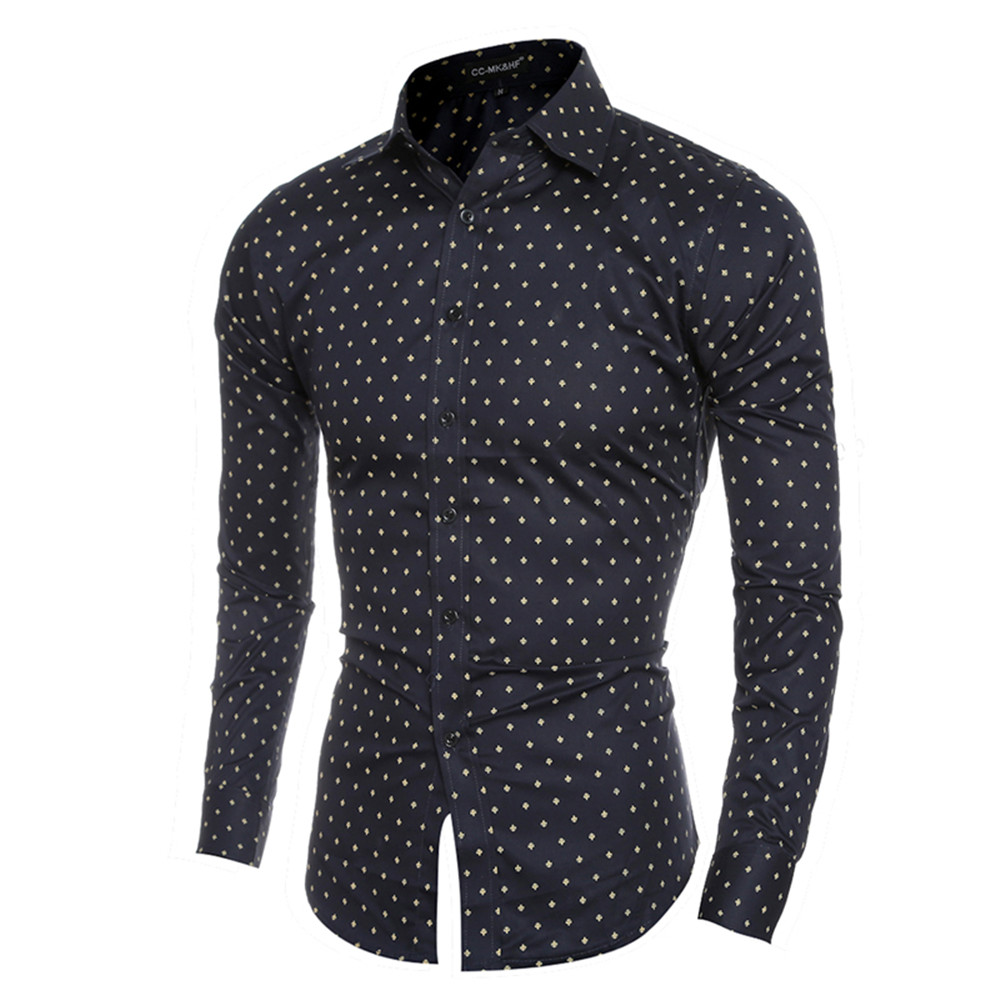 Boutique Cotton Small Aircraft Print Men's Casual Slim Long-Sleeved Shirt