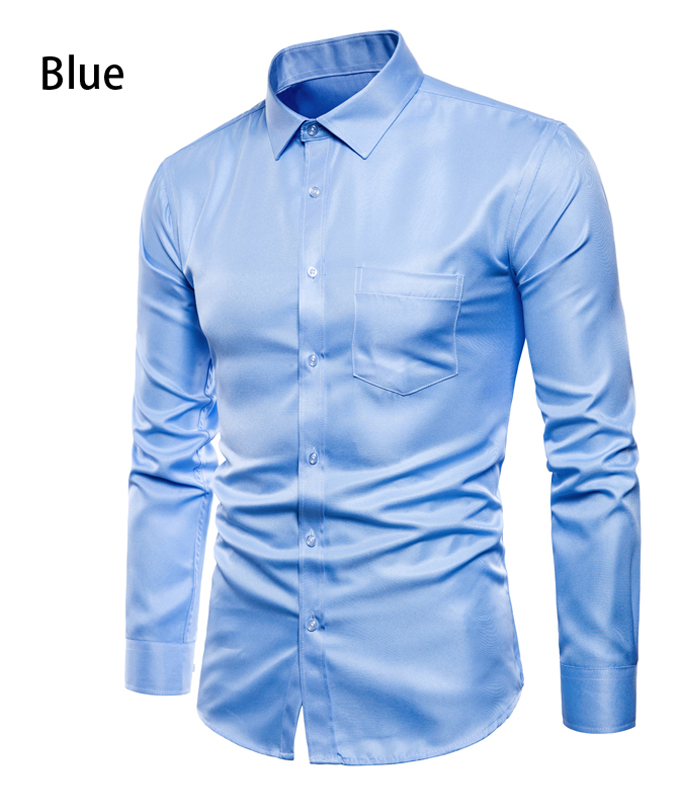 Solid Color Long Sleeves Shirt - Crystal Blue - 3483324022