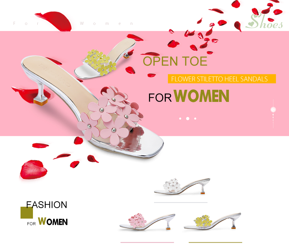 Open Toe Flower Stiletto Heel Sandals Women Slippers - Pink - 3186744922
