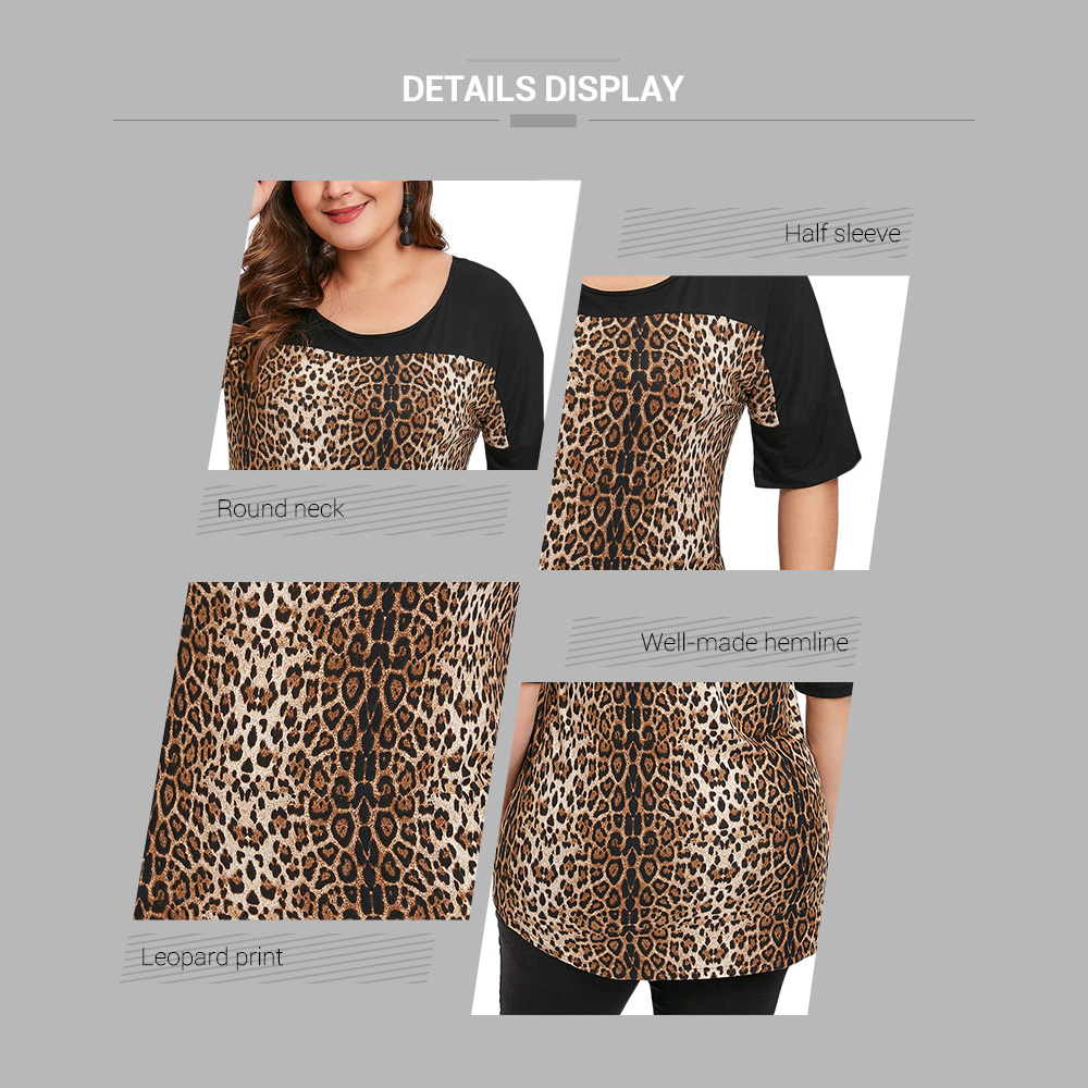 Plus Size Leopard Print Round Neck T-shirt