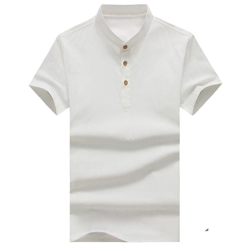 Plus Size Men Casual Standing Collar Cotton Linen Short Sleeve Shirts ...