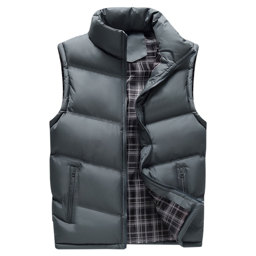 Winter Zipper Pockets Solid Puffer Waistcoat - Gray - 4684986632
